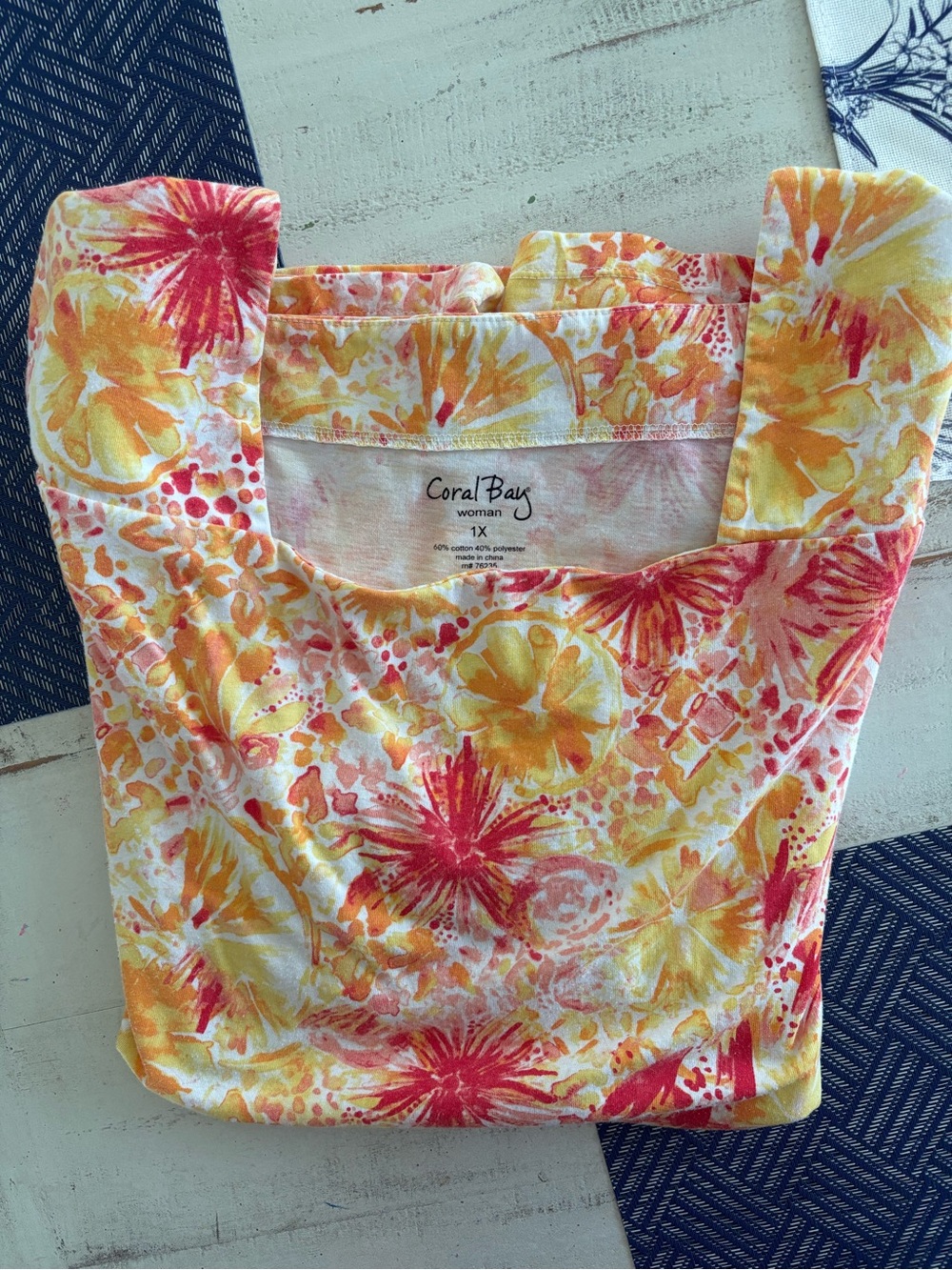 Coral Bay Yellow & Coral Floral Square Neck Top